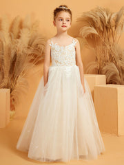 Robe de Fille Ball Gown en Tulle à Bretelles Spaghetti