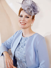 Robe en Dentelle Longueur aux Genoux avec veste Bleu Poudré Grande Taille