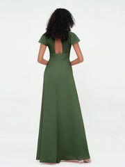 Robes en Mousseline avec Décolleté Illusion et Mancherons Olive Verte Grande Taille