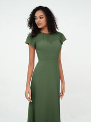 Robes en Mousseline avec Décolleté Illusion et Mancherons Olive Verte Grande Taille