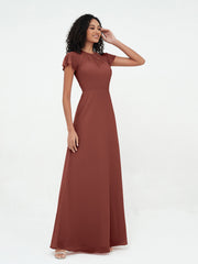 Robes en Mousseline avec Décolleté Illusion et Mancherons terracotta Grande Taille