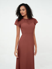 Robes en Mousseline avec Décolleté Illusion et Mancherons terracotta Grande Taille