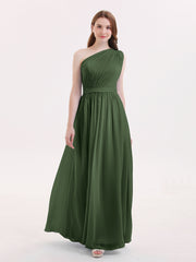 Une Epaule Mousseline Robe Demoiselle d'honneur Longue Olive Verte