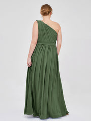 Une Epaule Mousseline Robe Demoiselle d'honneur Longue Olive Verte Grande Taille