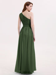 Une Epaule Mousseline Robe Demoiselle d'honneur Longue Olive Verte