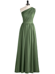 Une Epaule Mousseline Robe Demoiselle d'honneur Longue Olive Verte