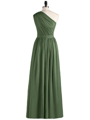 Une Epaule Mousseline Robe Demoiselle d'honneur Longue Olive Verte