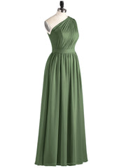 Une Epaule Mousseline Robe Demoiselle d'honneur Longue Olive Verte