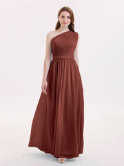 Une Epaule Mousseline Robe Demoiselle d'honneur Longue terracotta
