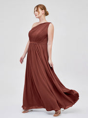 Une Epaule Mousseline Robe Demoiselle d'honneur Longue terracotta Grande Taille