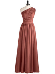 Une Epaule Mousseline Robe Demoiselle d'honneur Longue terracotta Grande Taille