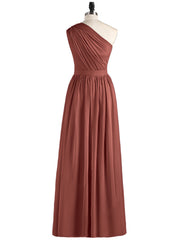 Une Epaule Mousseline Robe Demoiselle d'honneur Longue terracotta Grande Taille