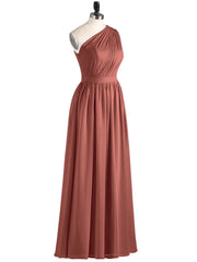 Une Epaule Mousseline Robe Demoiselle d'honneur Longue terracotta Grande Taille
