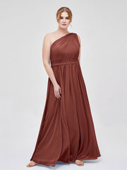 Une Epaule Mousseline Robe Demoiselle d'honneur Longue terracotta Grande Taille