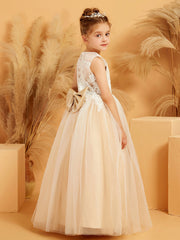 Robe de Fille Ball Gown en Tulle et Dentelle avec Décolleté Illusion