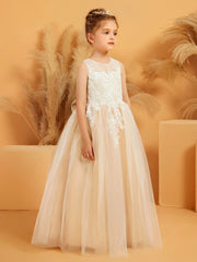 Robe de Fille Ball Gown en Tulle et Dentelle avec Décolleté Illusion