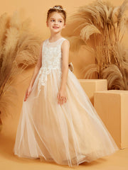 Robe de Fille Ball Gown en Tulle et Dentelle avec Décolleté Illusion