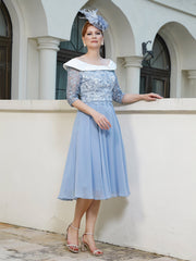 Robe en Dentelle Mousseline Longueur de Mollet Bleu Poudré