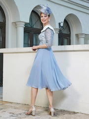 Robe en Dentelle Mousseline Longueur de Mollet Bleu Poudré