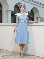 Robe en Dentelle Mousseline Longueur de Mollet Bleu Poudré