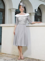 Robe en Dentelle Mousseline Longueur de Mollet Argent