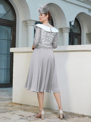 Robe en Dentelle Mousseline Longueur de Mollet Argent