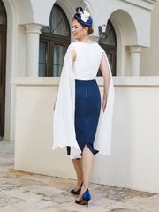 Robe Appliquée Longueur de Mollet à Col en V Bleu Marine