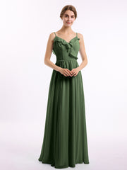 Spaghetti Bretelle Mousseline Tenues De Demoiselle d'honneur Avec Col En V Olive Verte Grande Taille