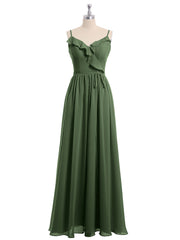 Spaghetti Bretelle Mousseline Tenues De Demoiselle d'honneur Avec Col En V Olive Verte Grande Taille