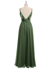 Spaghetti Bretelle Mousseline Tenues De Demoiselle d'honneur Avec Col En V Olive Verte Grande Taille