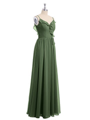 Spaghetti Bretelle Mousseline Tenues De Demoiselle d'honneur Avec Col En V Olive Verte Grande Taille