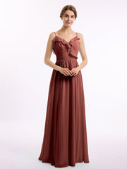 Spaghetti Bretelle Mousseline Tenues De Demoiselle d'honneur Avec Col En V terracotta Grande Taille