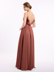Spaghetti Bretelle Mousseline Tenues De Demoiselle d'honneur Avec Col En V terracotta Grande Taille