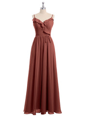 Spaghetti Bretelle Mousseline Tenues De Demoiselle d'honneur Avec Col En V terracotta Grande Taille