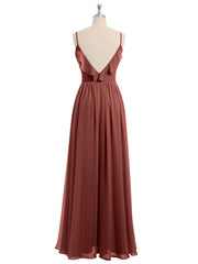 Spaghetti Bretelle Mousseline Tenues De Demoiselle d'honneur Avec Col En V terracotta Grande Taille