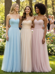 Cœur Sans Bretelles Col Tulle Robes Avec Nœud Rose Poudré