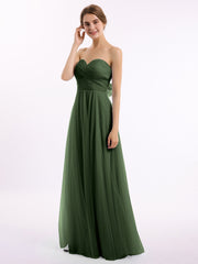 Cœur Sans Bretelles Col Tulle Robes Avec Nœud Olive Verte Grande Taille