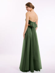 Cœur Sans Bretelles Col Tulle Robes Avec Nœud Olive Verte Grande Taille