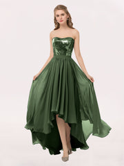 Sans Bretelles Asymétrique Robe avec Bustier en Paillettes Olive Verte Grande Taille