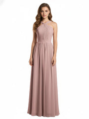 Y-Col Longue Mousseline Robes De Demoiselle d'Honneur Rose Poudré