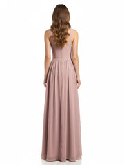 Y-Col Longue Mousseline Robes De Demoiselle d'Honneur Rose Poudré