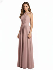 Y-Col Longue Mousseline Robes De Demoiselle d'Honneur Rose Poudré