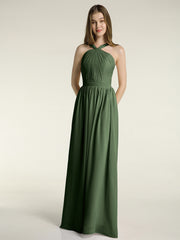 Y-Col Longue Mousseline Robes De Demoiselle d'Honneur Olive Verte Grande Taille