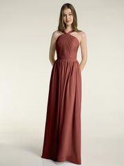 Y-Col Longue Mousseline Robes De Demoiselle d'Honneur terracotta
