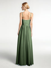 Spaghetti Bretelles Mousseline Et Dentelle Robes Olive Verte Grande Taille