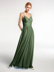 Spaghetti Bretelles Mousseline Et Dentelle Robes Olive Verte Grande Taille