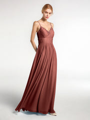 Spaghetti Bretelles Mousseline Et Dentelle Robes terracotta Grande Taille