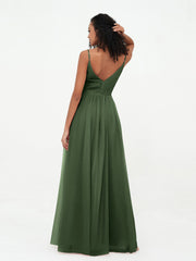 Bretelles Spaghetti Robes Maxi Plissé en Tulle Olive Verte Grande Taille