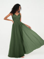 Bretelles Spaghetti Robes Maxi Plissé en Tulle Olive Verte Grande Taille
