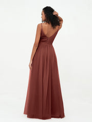 Bretelles Spaghetti Robes Maxi Plissé en Tulle terracotta Grande Taille